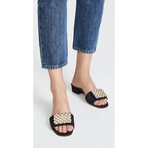 Kate Spade Rhinestone Mazie Block Heel Slide Sandal Denim Black Women's Size 9.5